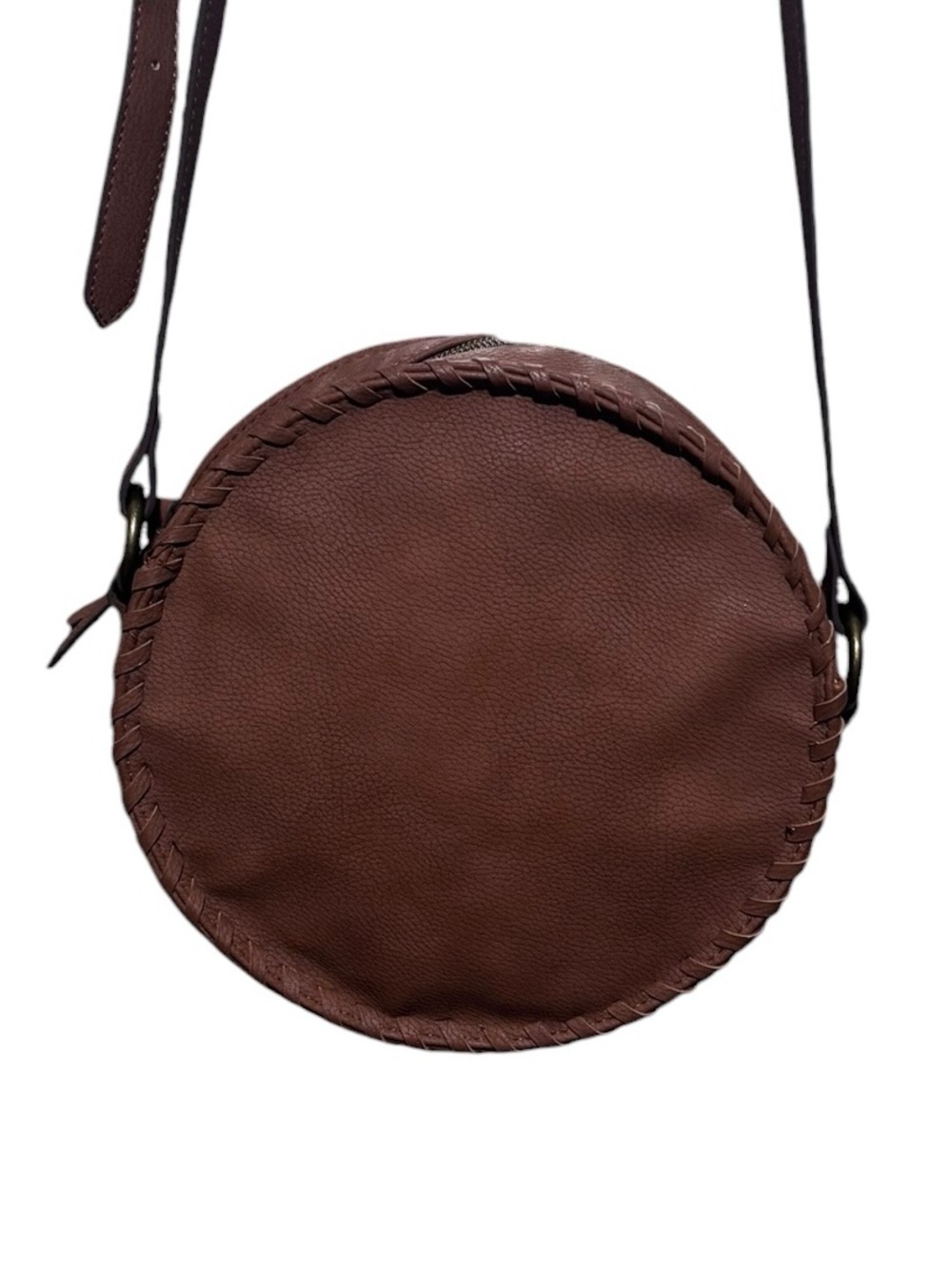 Classic Round Brown Leather Crossbody Bag